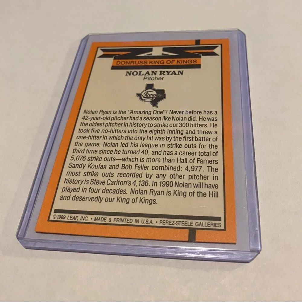 Nolan Ryan Rare Error! 1989 *(No Card # 665)Donruss King of Kings Baseball